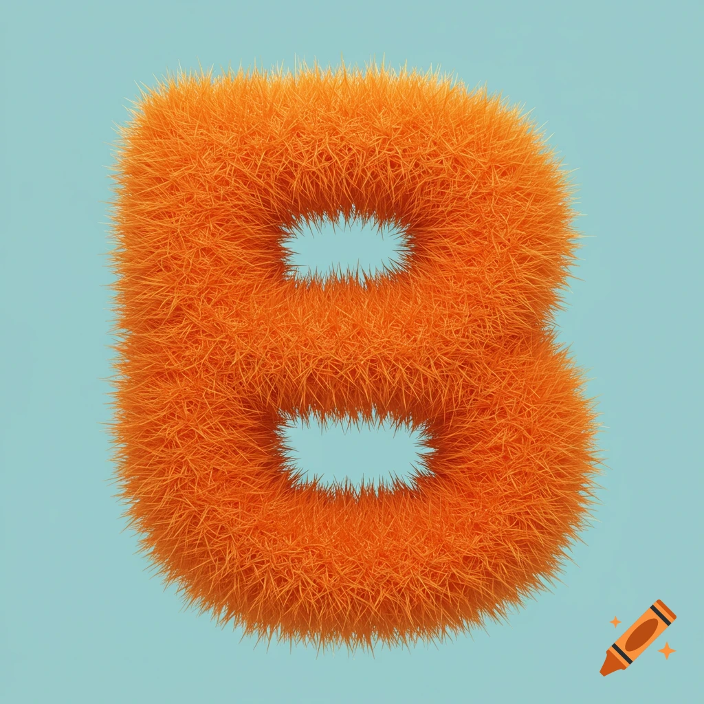 An orange fuzzy letter B on a light blue background.