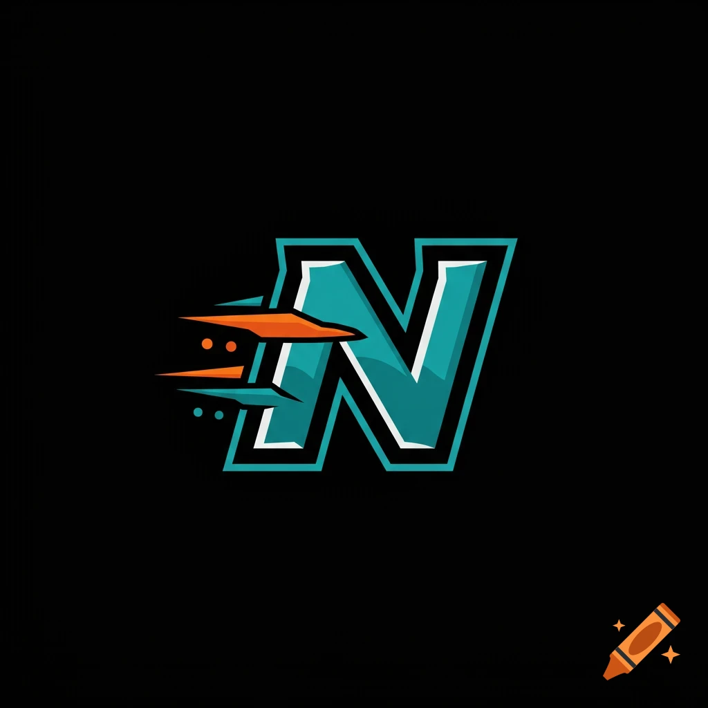 Modern sports team logo featuring a stylized letter N with dynamic streaks in teal and orange on a black background.