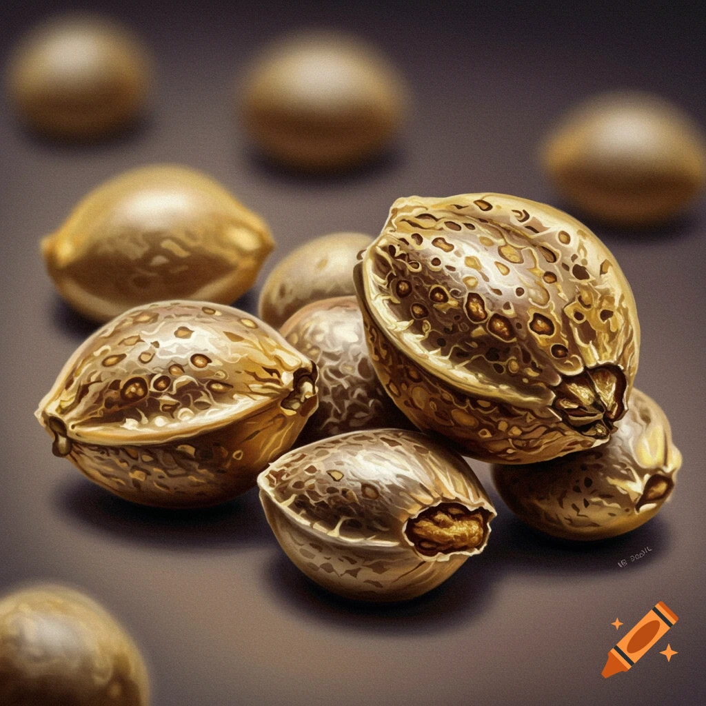 Close-up of a pile of detailed cannabis seeds