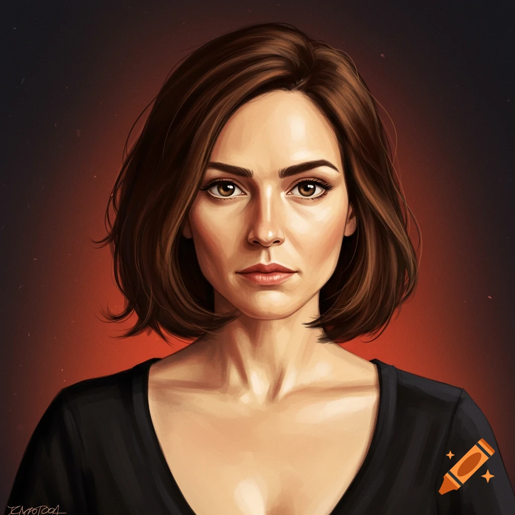 Portrait of a woman with short brown hair wearing a black top.