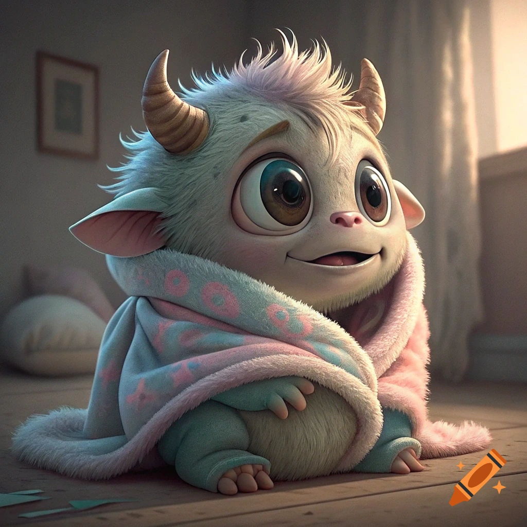 Cute monster baby wrapped in a blanket