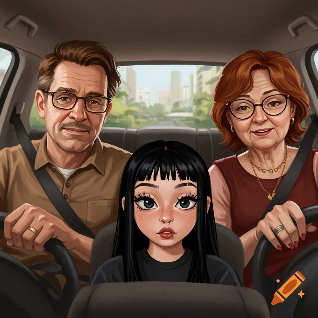 A family driving in a car.