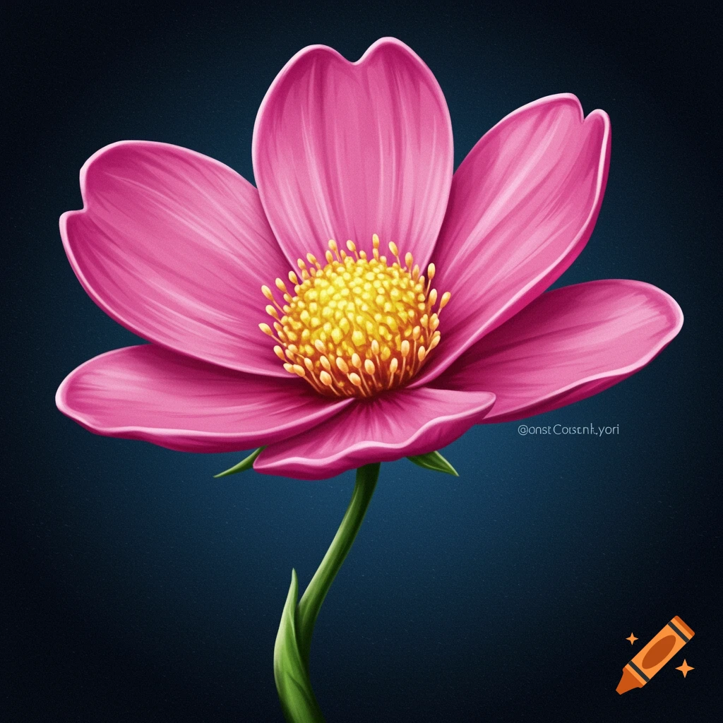 A pink flower with a yellow center on a dark background.