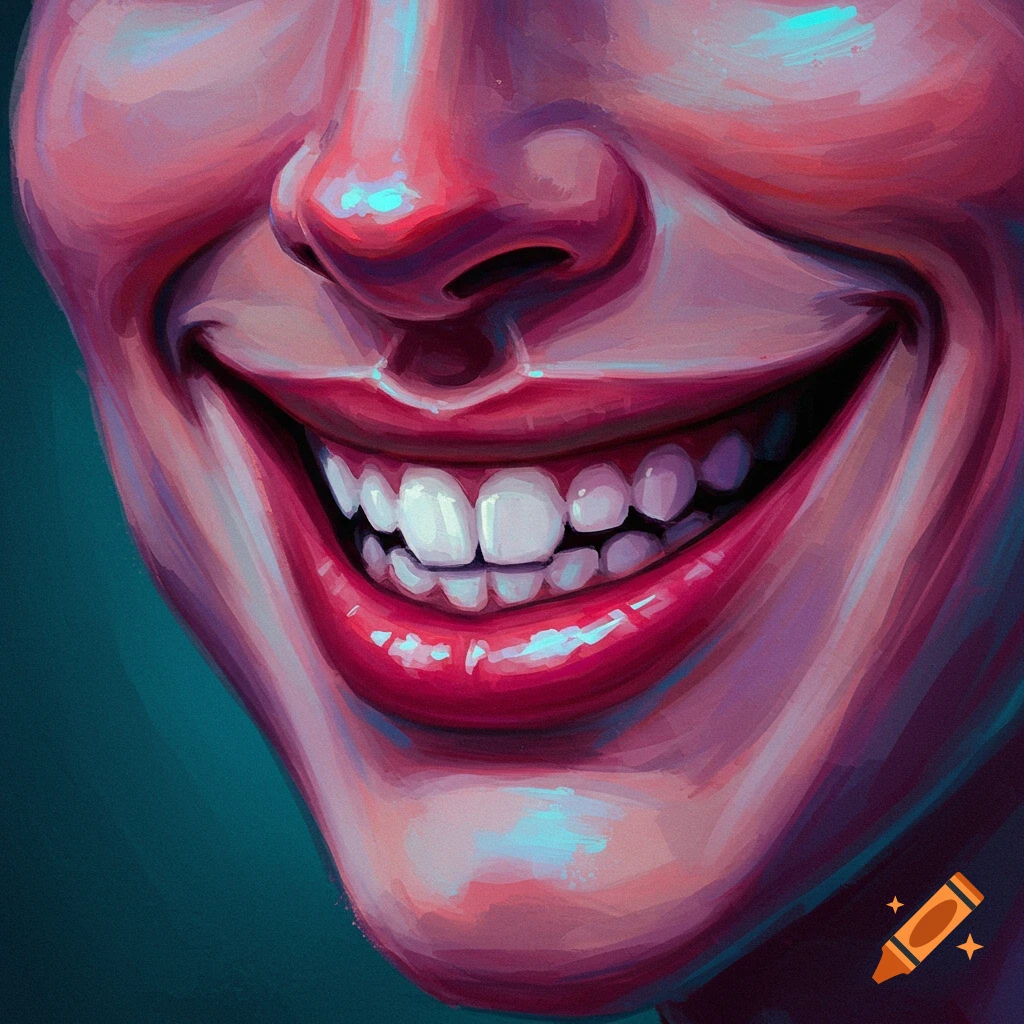 A close-up of a person's crooked smile, showing teeth and lips.