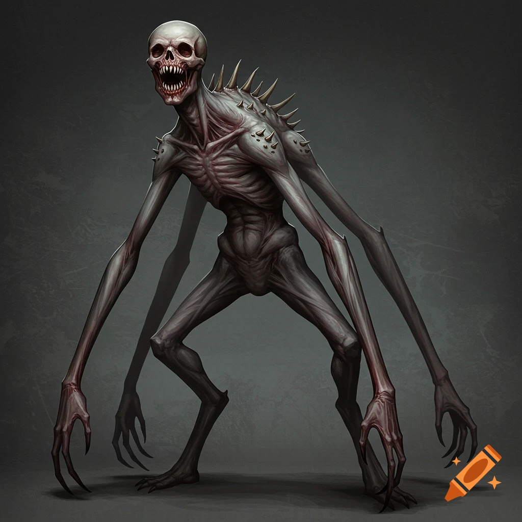 A grotesque, skeletal creature with long arms, spines, and sharp teeth.