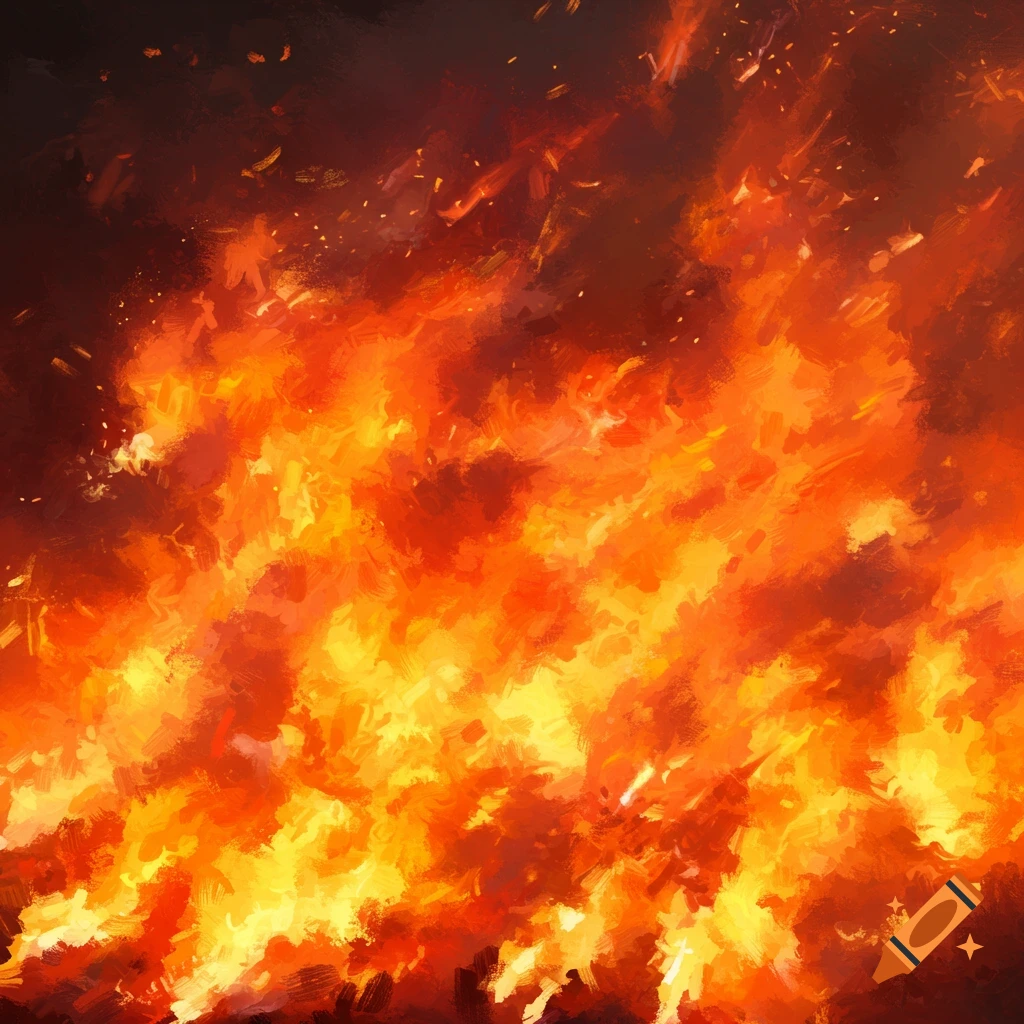 Intense fire with sparks and embers