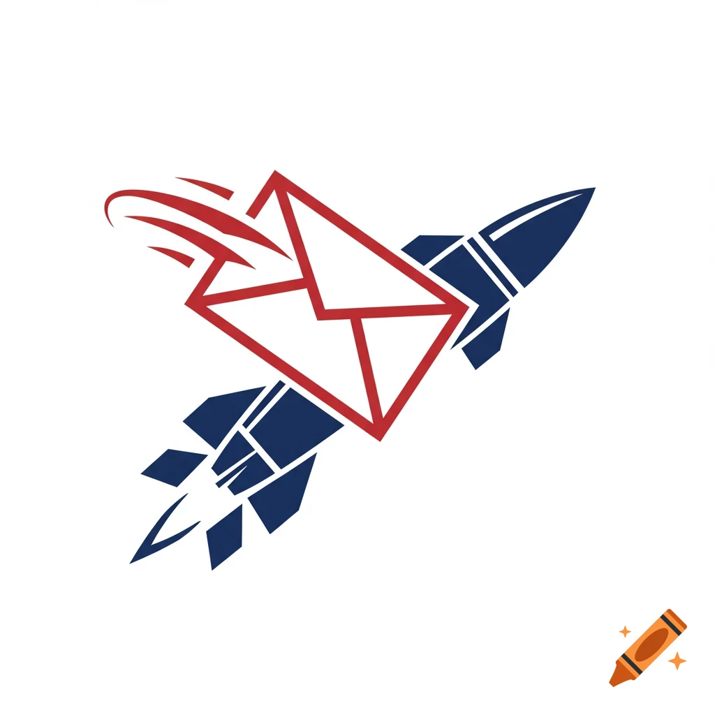 Icon of an envelope flying with a rocket