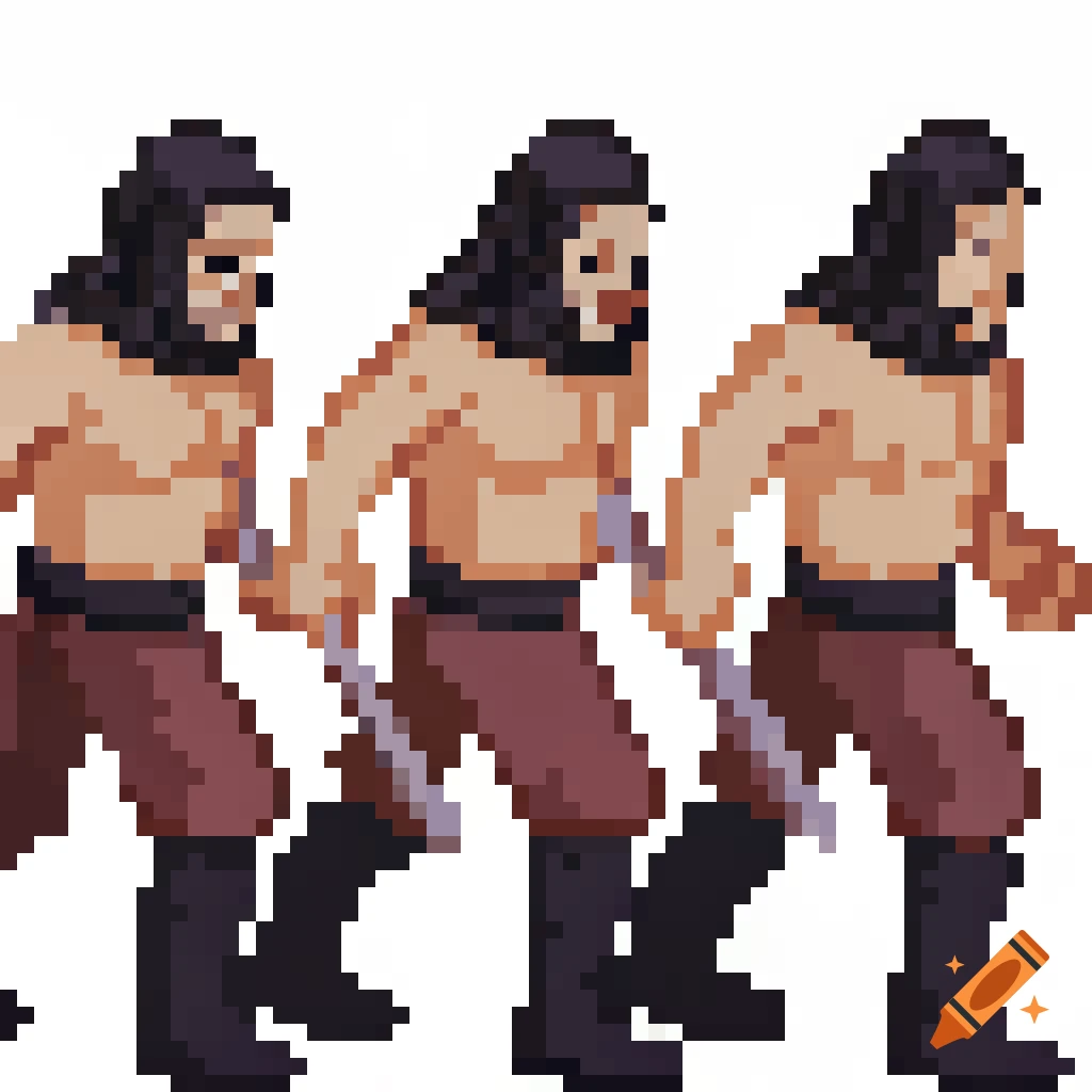 Three pixel art figures holding knives, in a sprite sheet style.