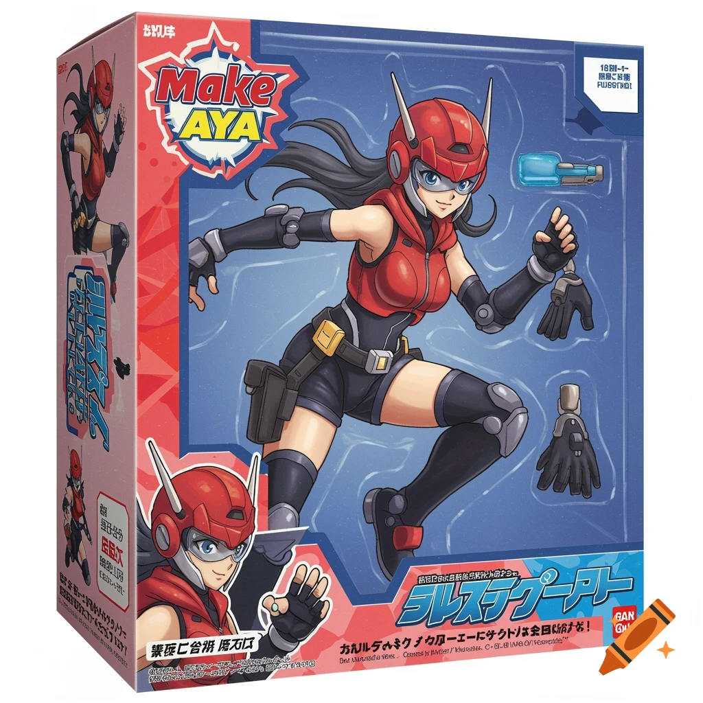Action figure of Make Aya in a dynamic pose inside a colorful box.