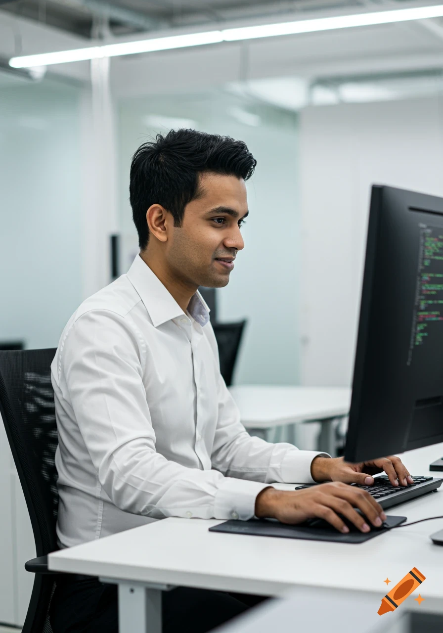 Young man working on a computer in an office