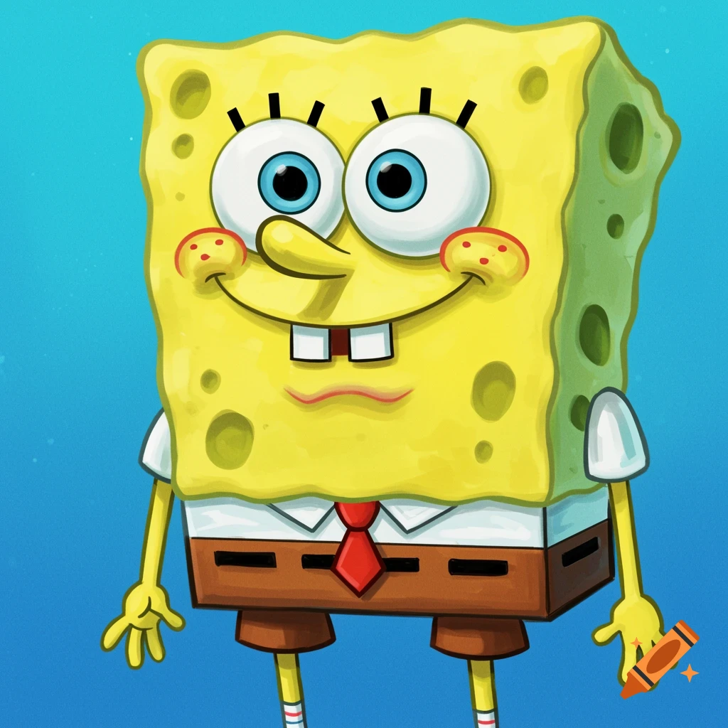 Spongebob SquarePants against a blue background.
