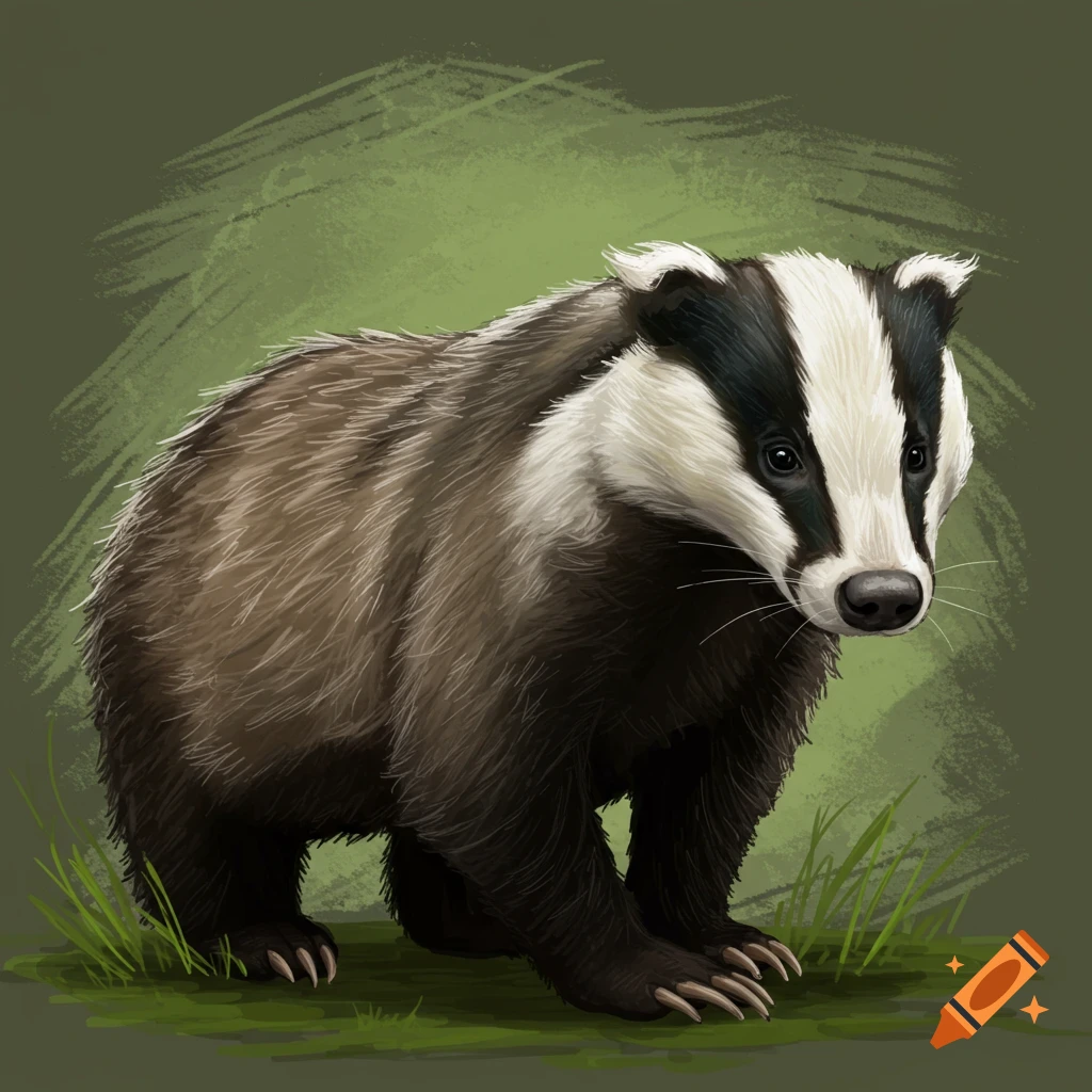 A badger standing on grass.