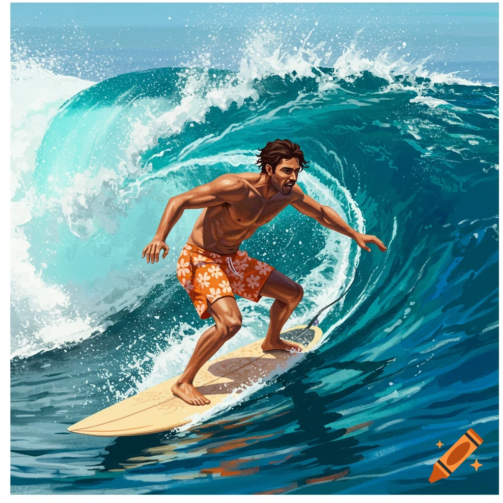 A surfer riding a large wave on a longboard.
