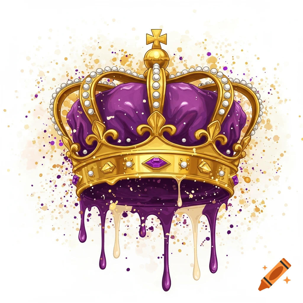 A gold and purple crown dripping paint.