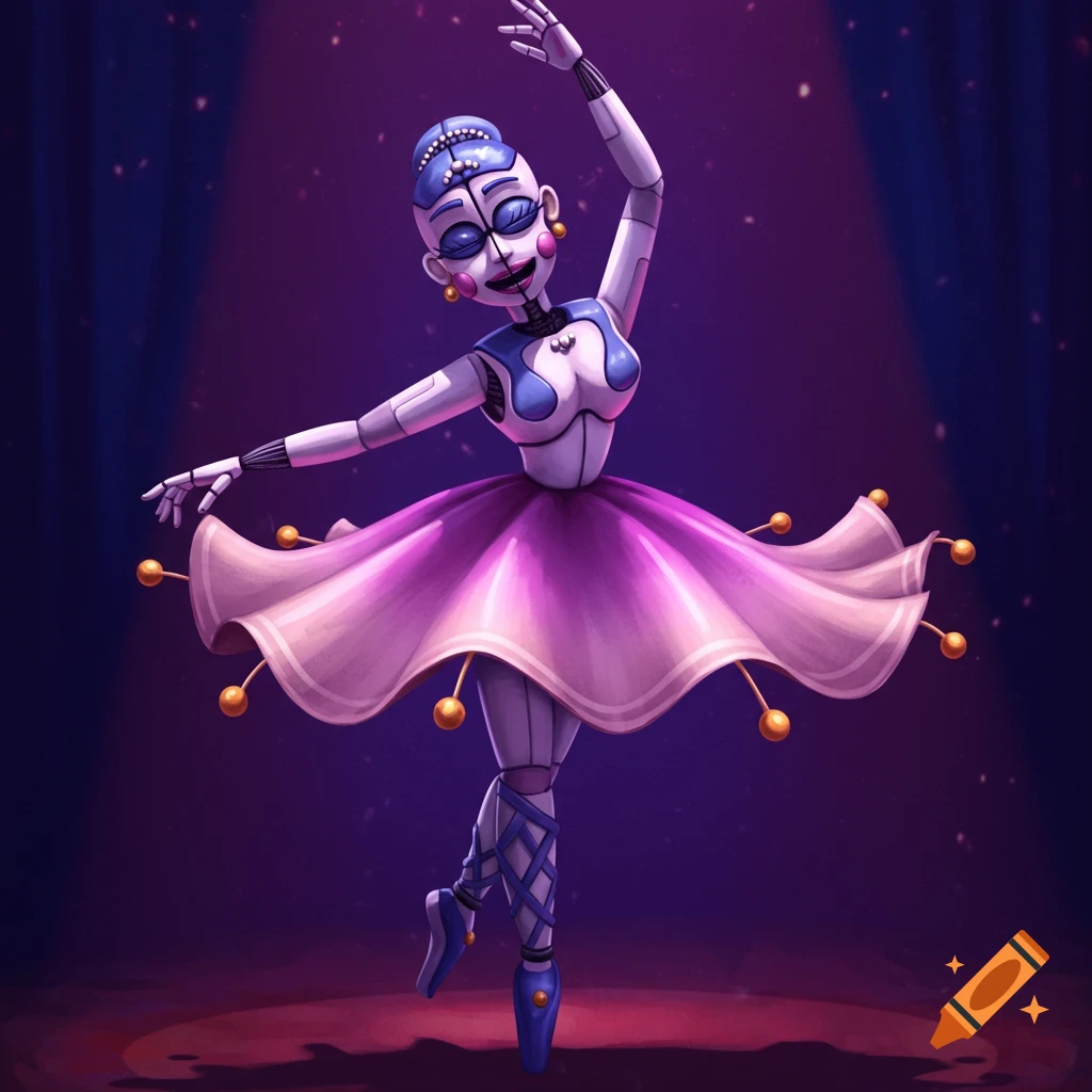 An image of a robot ballerina dancing on a stage.