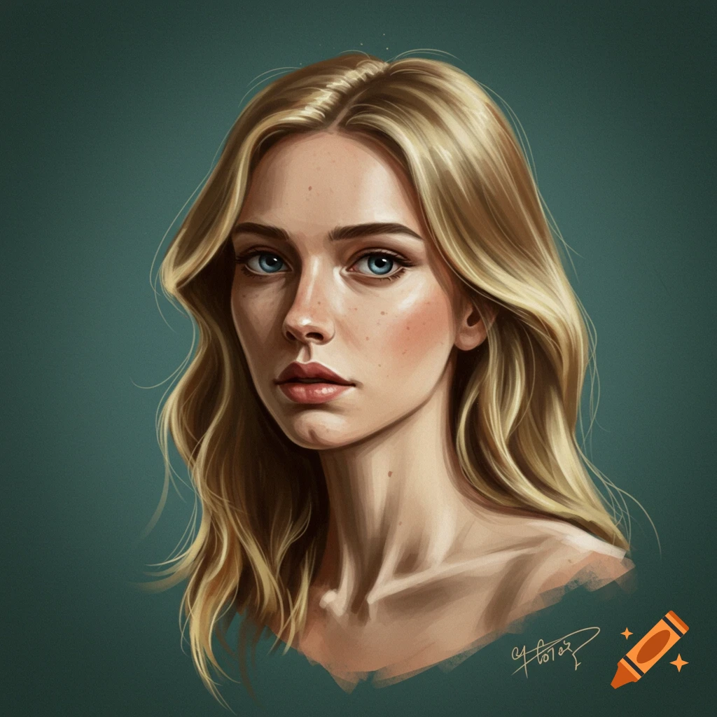 Portrait of a young woman with blonde hair and blue eyes