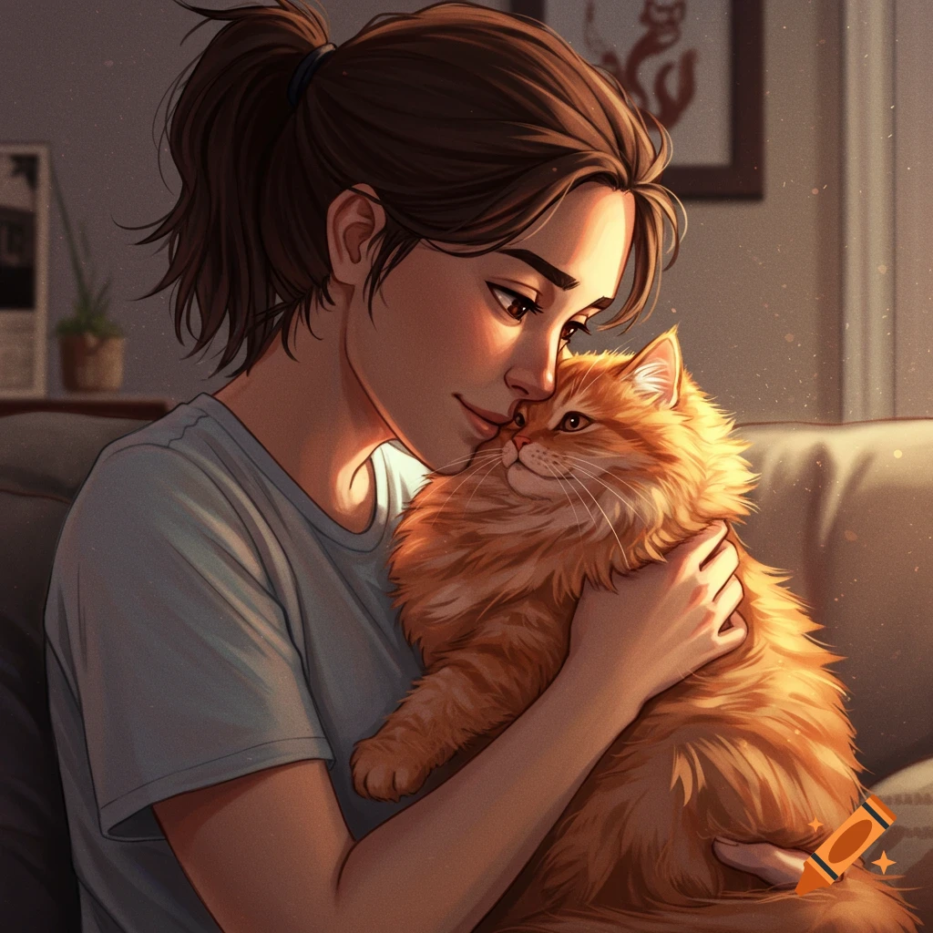 A person holding a fluffy orange cat