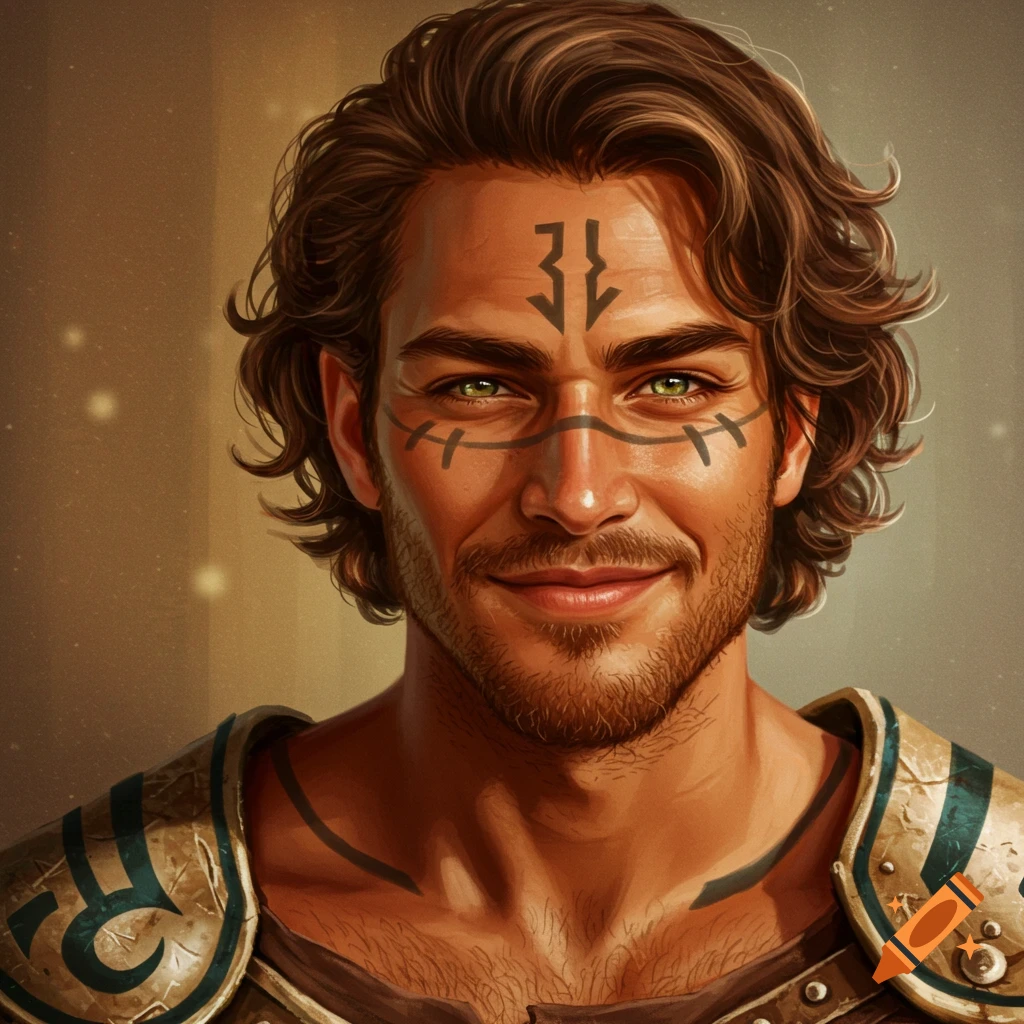 A man with tribal tattoos and armor.