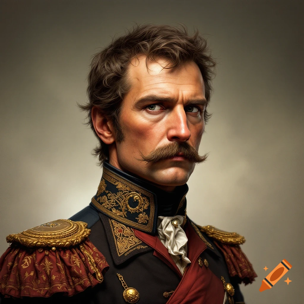 Realistic portrait of a man in a historical military uniform with a mustache.