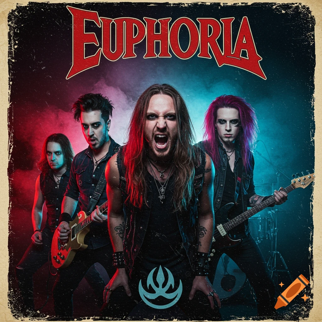 Band poster for the band Euphoria with four members performing on stage.
