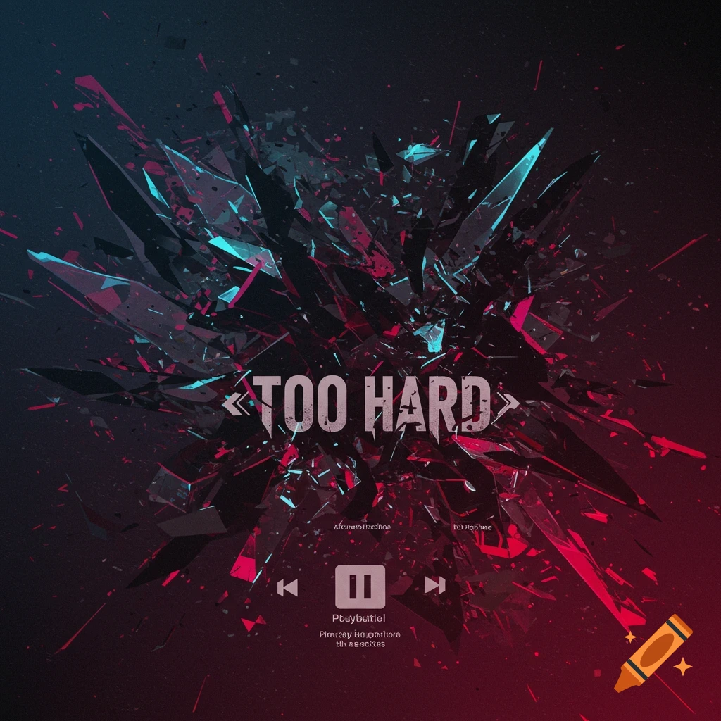 Abstract playlist cover with red and blue shards exploding, featuring text 'TOO HARD'.