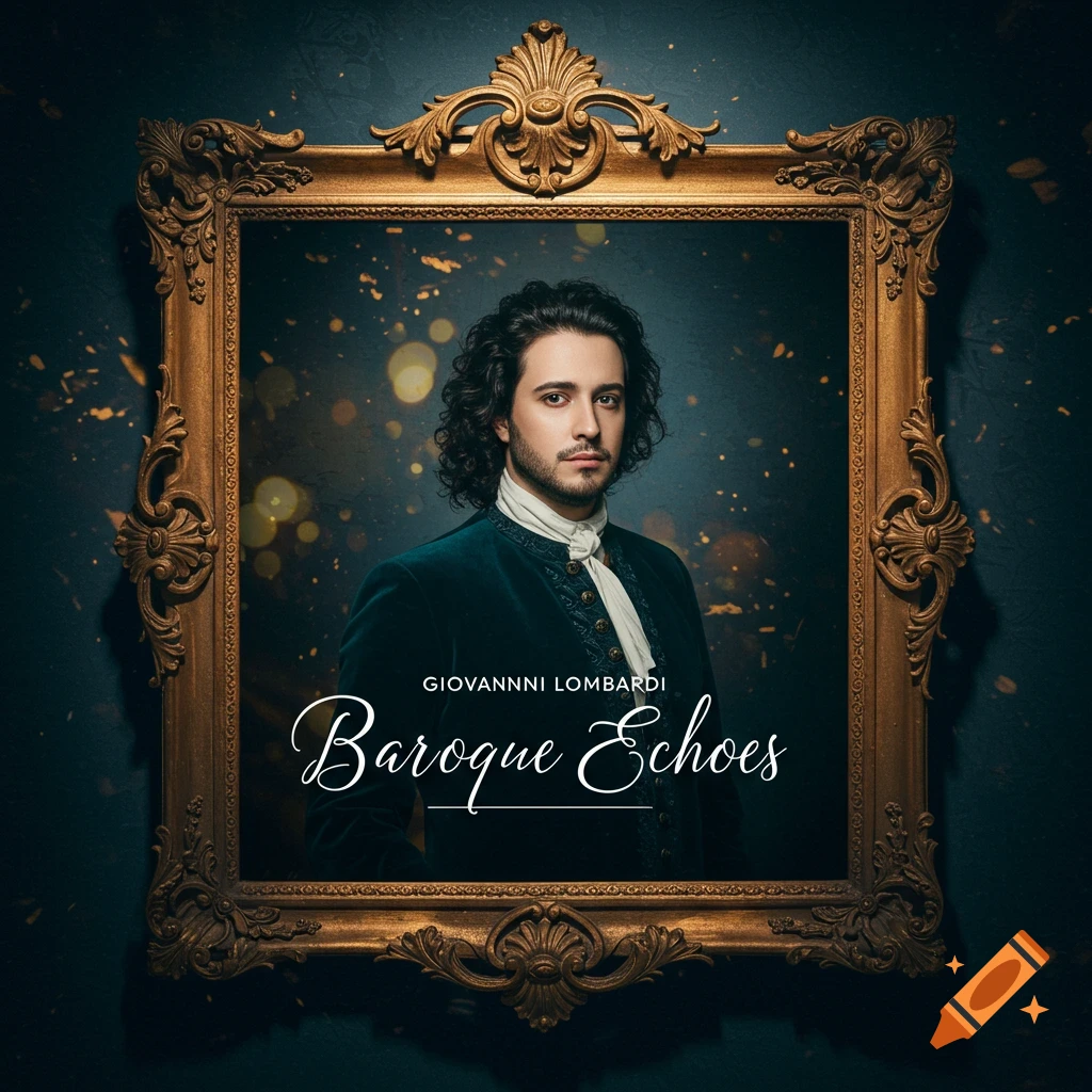 Album cover with portrait of man in baroque clothing inside ornate frame, text 'GIOVANNINI LOMBARDI - Baroque Echoes'.