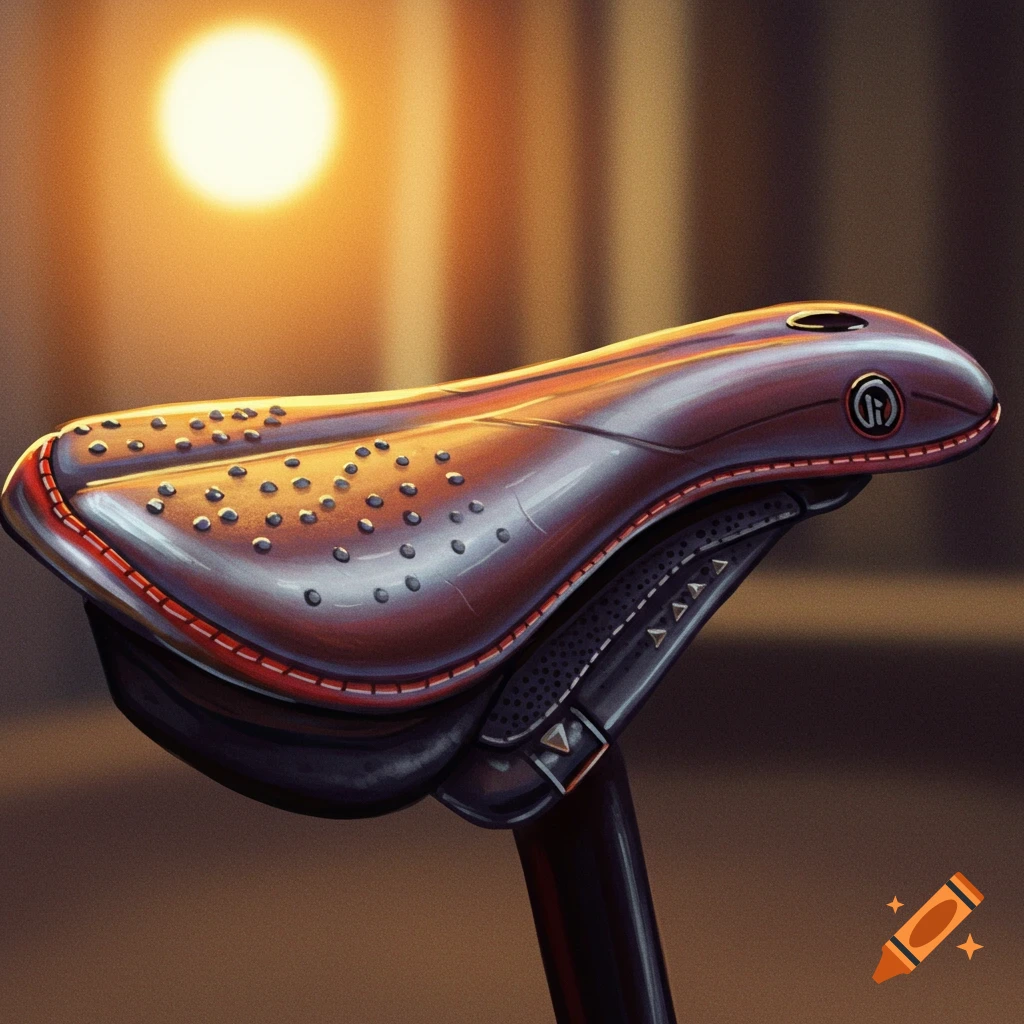 A bicycle saddle at sunset