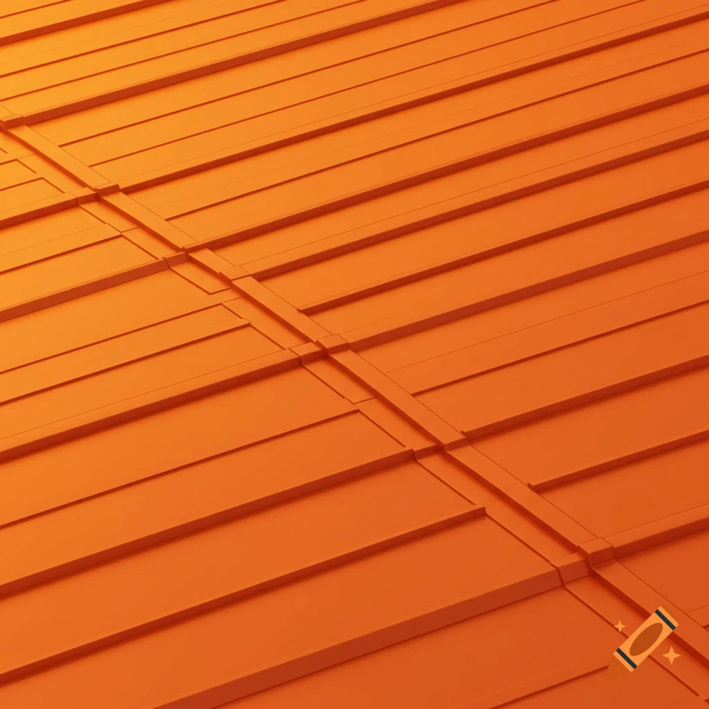 Close-up view of an orange metal roof graphic.