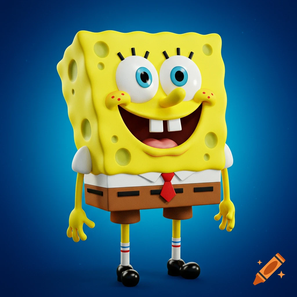 A 3D rendering of Spongebob Squarepants smiling.