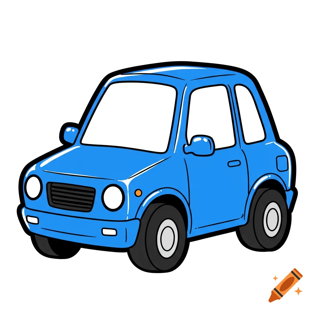 A blue clip art car with a black outline.
