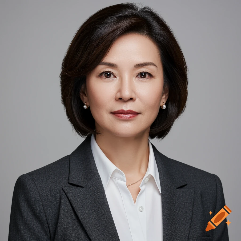 Portrait of a middle-aged woman in a dark gray suit and white blouse.