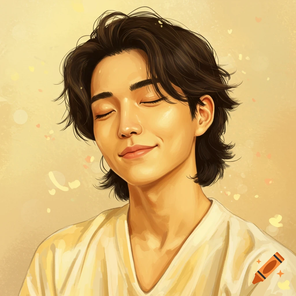 A young person with closed eyes smiling