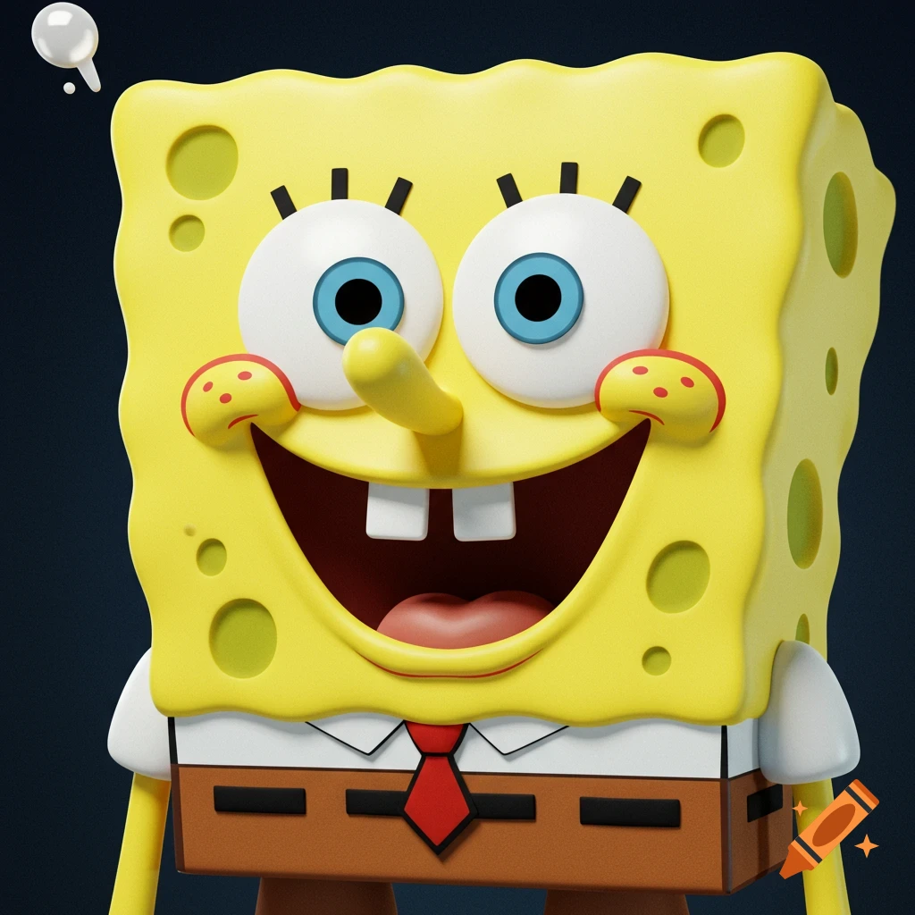 3D rendering of Spongebob Squarepants smiling