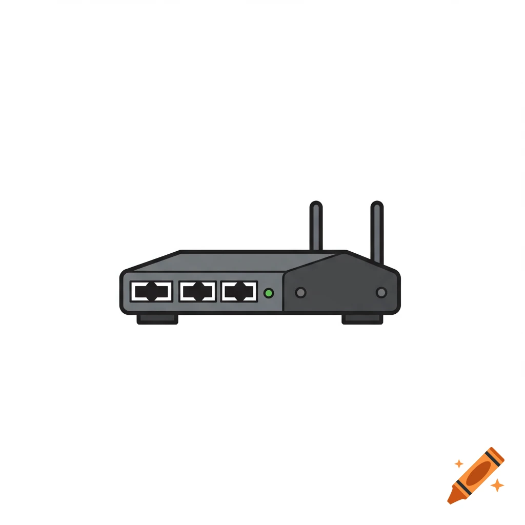 Illustration of a network router icon with three Ethernet ports and antennas.