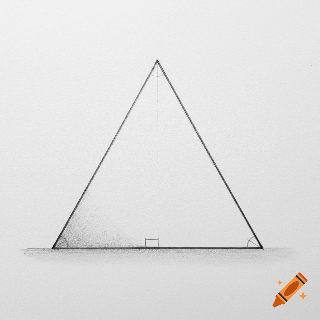Pencil drawing of an isosceles triangle with construction lines.
