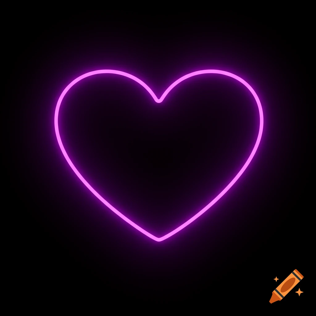 A neon purple heart outline against a black background.