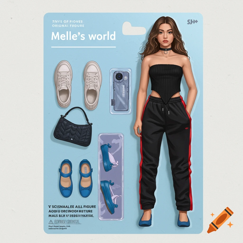 A woman action figure in a blister pack with clothes and accessories.