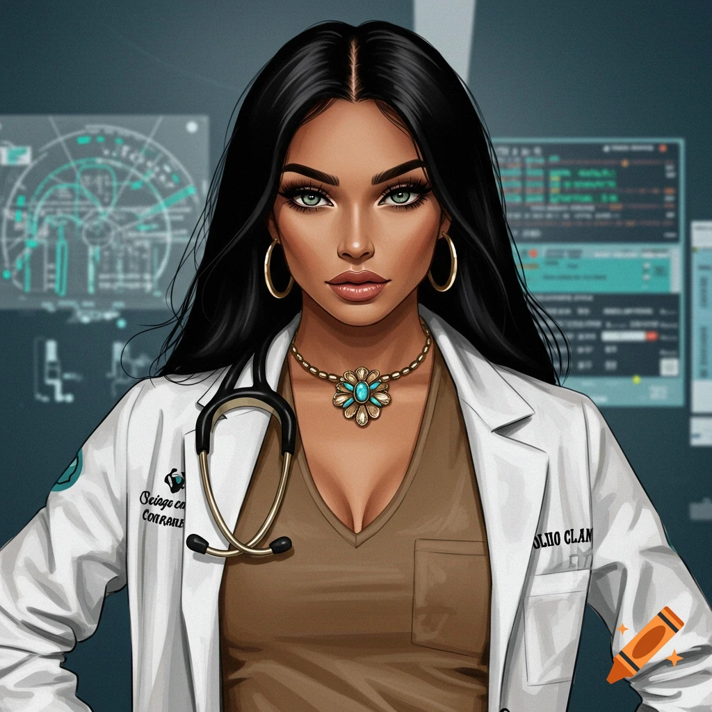 Woman doctor with a stethoscope and jewelry.