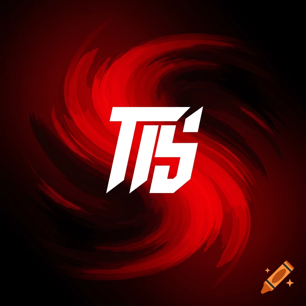 A white stylized TS logo on a swirling red and black background.