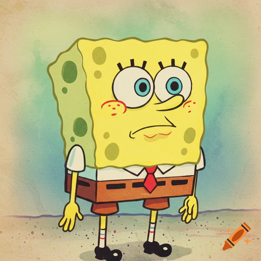 A faded digital drawing of Spongebob Squarepants looking nervous.