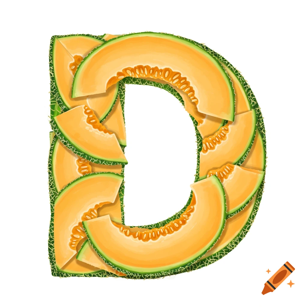 The letter D formed by melon slices.