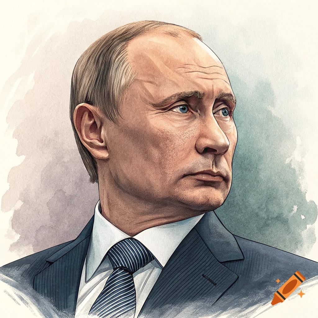 Watercolor portrait of Vladimir Putin