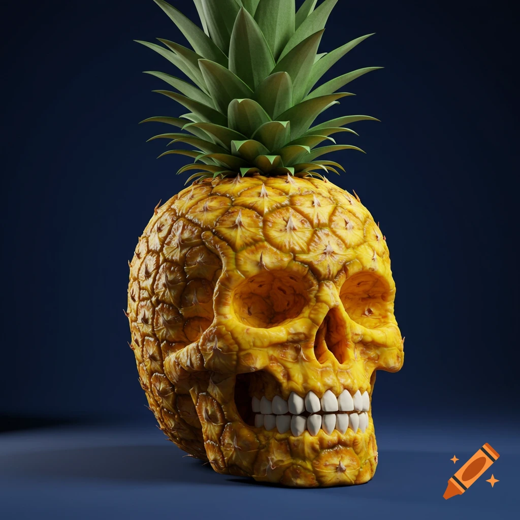 Still life of a skull made from a pineapple