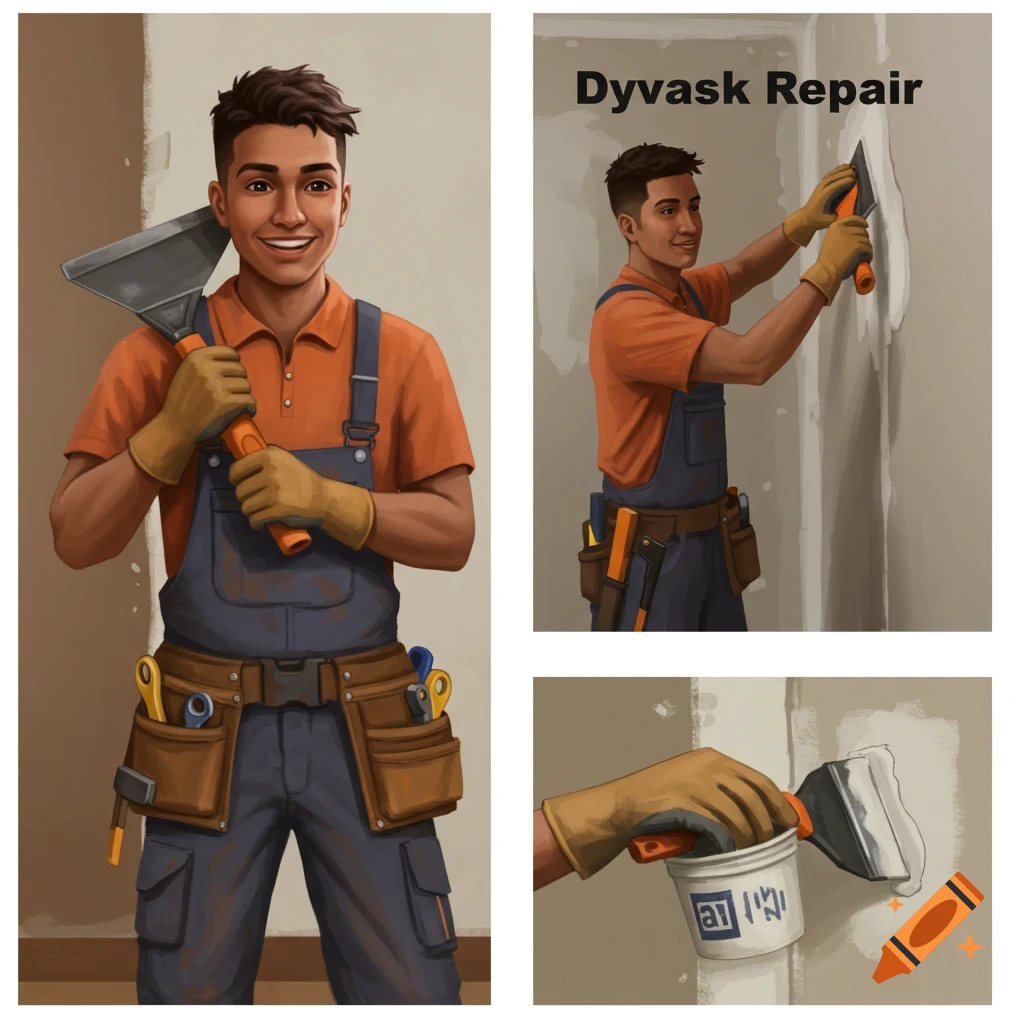 A man doing drywall repair.