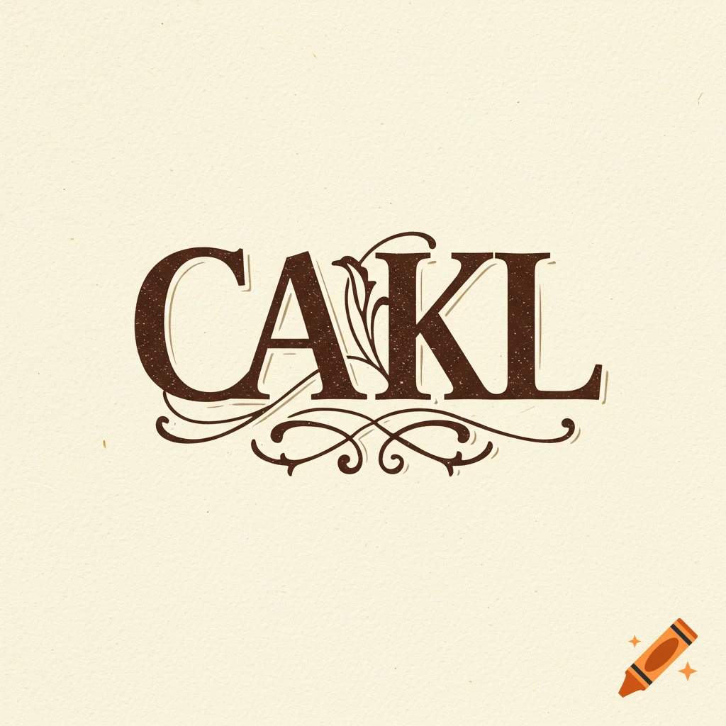 A vintage-style logo featuring the letters CAKL in brown serif font with ornamental flourishes below and a leaf design within the A, on a textured cream background.