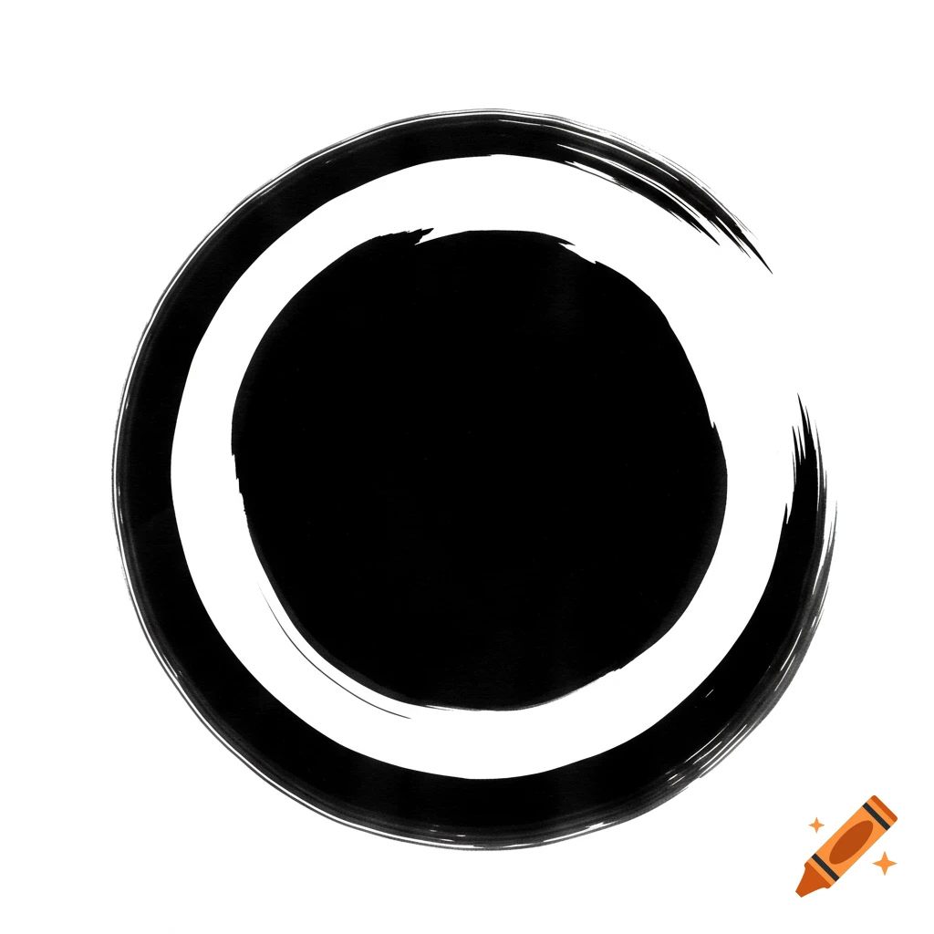 Black circle with a thick, broken white brushstroke border on a white background.
