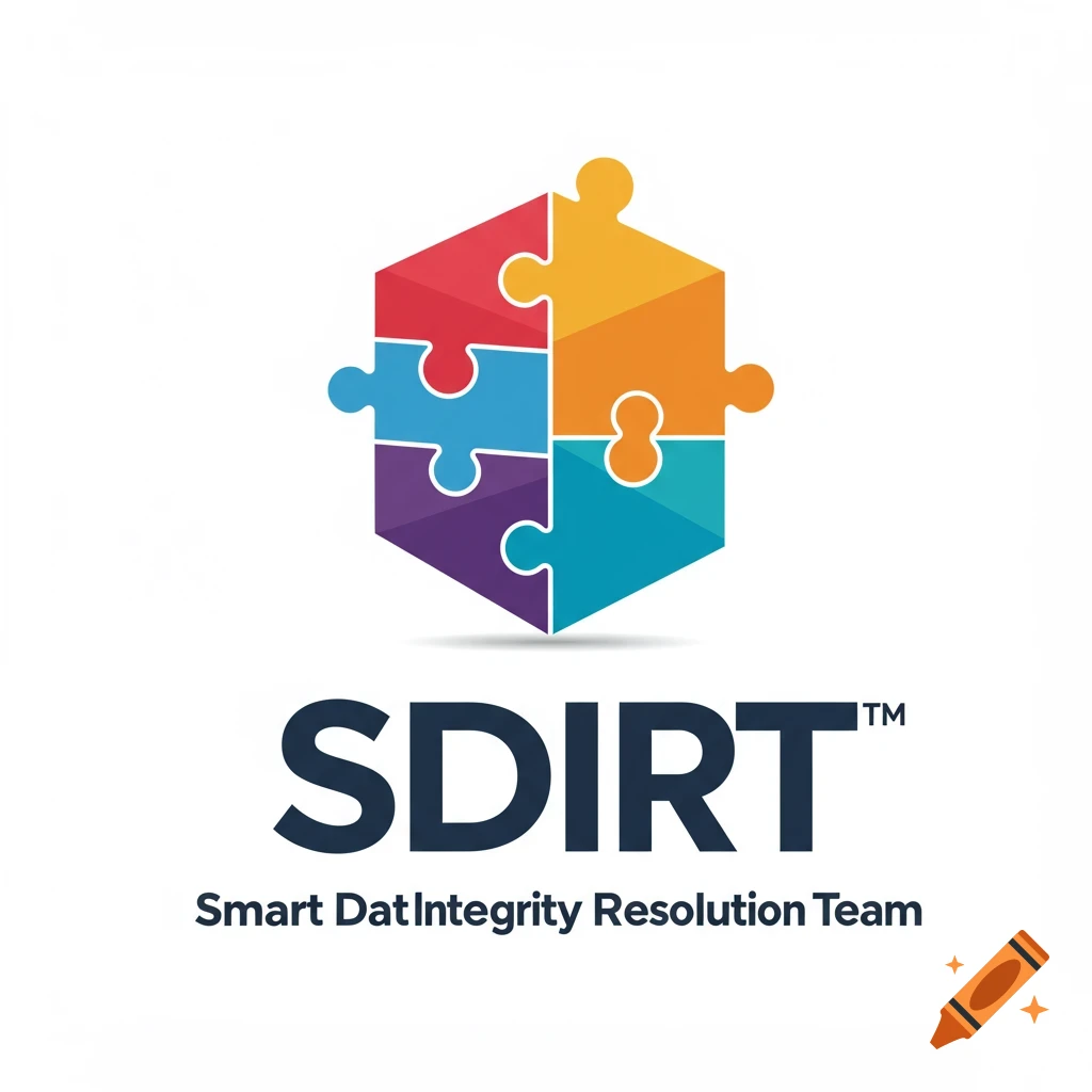 A logo with colorful puzzle pieces forming a hexagon above the text 'SDIRT Smart Dat Integrity Resolution Team'.