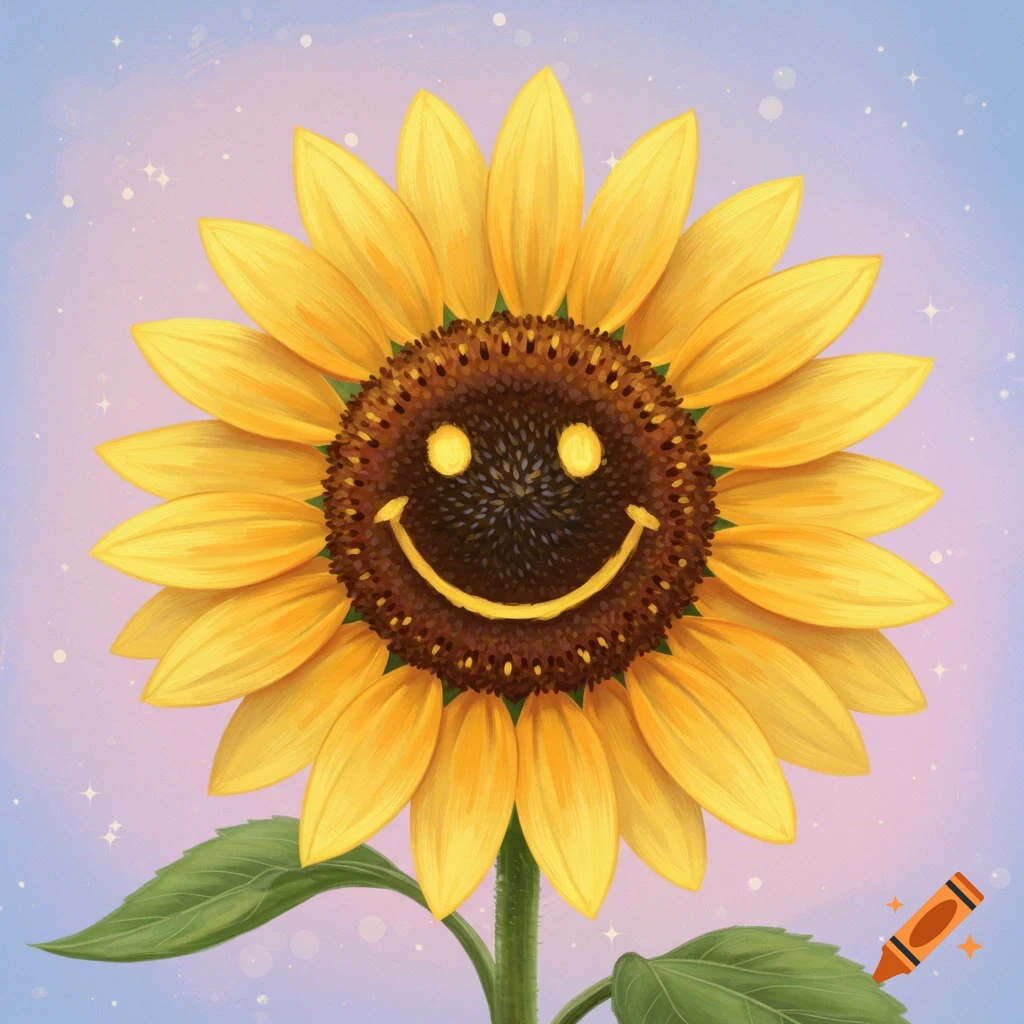 A sunflower with a smiley face.