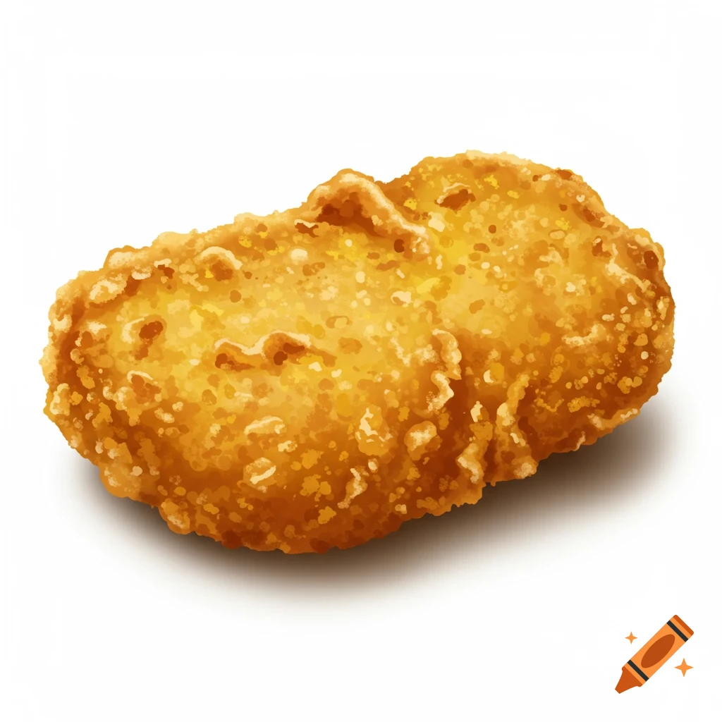 A single chicken nugget on a white background.