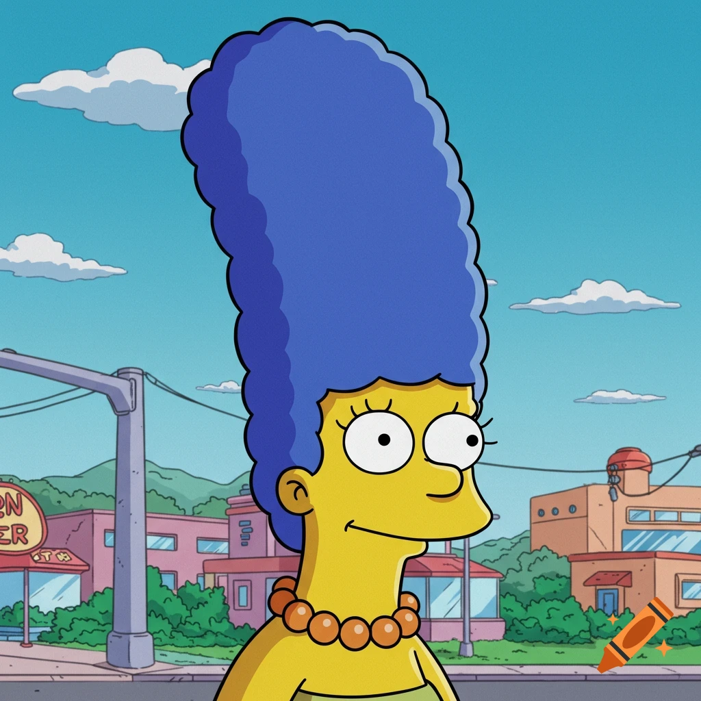 A cartoon image of Marge Simpson standing outside